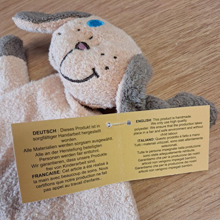 Doudou chien personnalisé avec le prénom de bébé