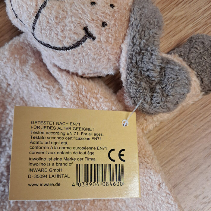 Doudou chien personnalisé avec le prénom de bébé