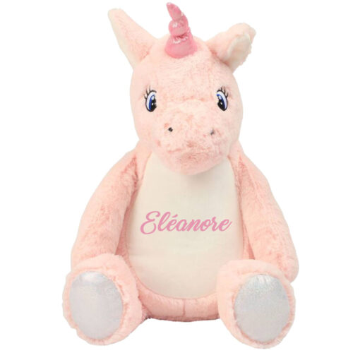 Peluche Licorne rose range pyjama personnalisée