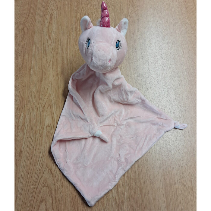 Doudou licorne carré personnalisé avec le prénom de bébé