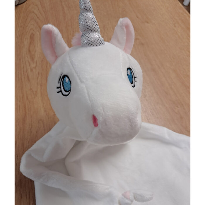 Doudou licorne carré personnalisé avec le prénom de bébé