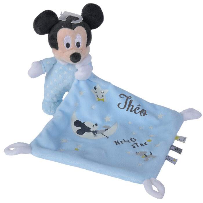 Doudou Mickey Lumineux personnalisé avec le prénom de bébé