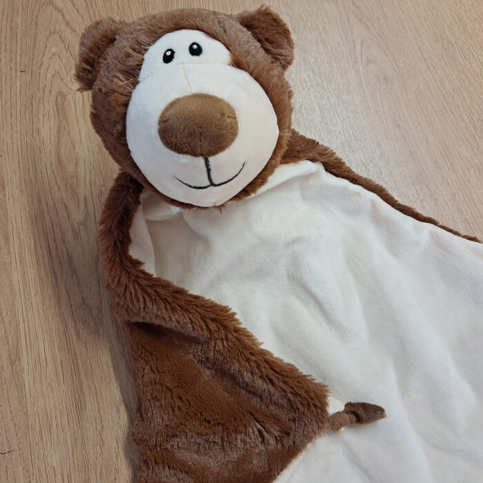 Doudou ours carré personnalisé avec le prénom de bébé